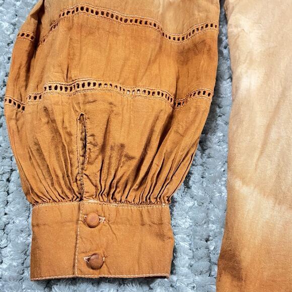 Women's Boho‎ Long Sleeve Blouse Medium Peasant Ombré Cotton Pumpkin Cottagecore - Picture 4 of 11